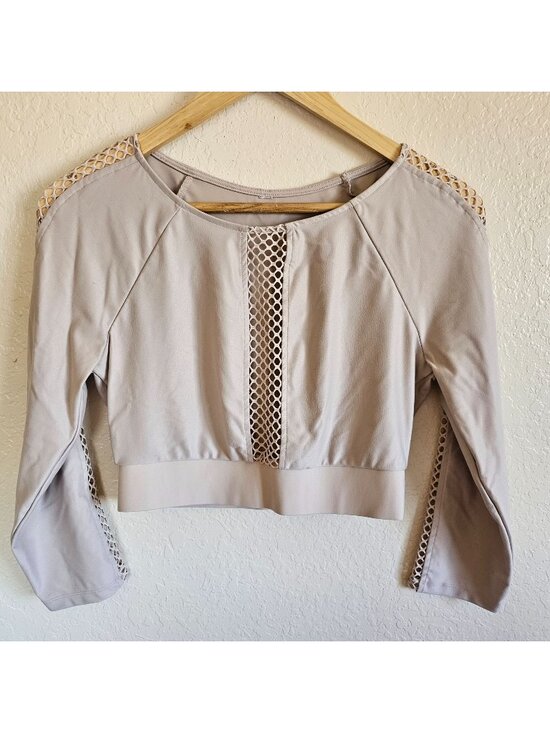 Unknown Tops - Victorias Secret Sport Cropped Top Long Sleeve Tee Beige Mesh Womens Sz Small
